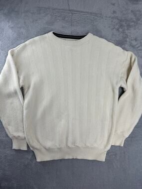 Vintage 90s Roundtree & Yorke Cream Heavy Textured Knit Crewneck Sweater Size L